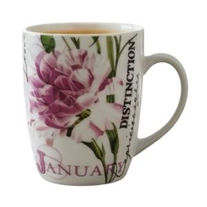 GiftCraft January Carnation Floral Ceramic Mug 12 oz Birthday Gift